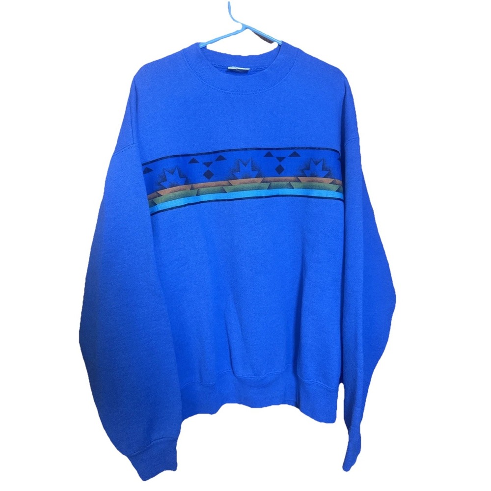 Vintage Pro‎ Spirit USA Crewneck Sweatshirt XL Blue Aztec Stripe Southwestern